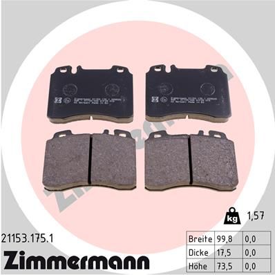 ZIMMERMANN Комплект тормозных колодок, дисковый тормоз 21153.175.1