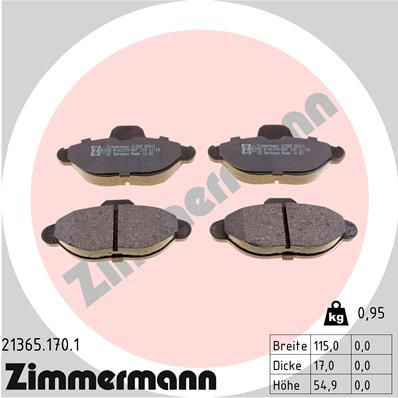 ZIMMERMANN Комплект тормозных колодок, дисковый тормоз 21365.170.1