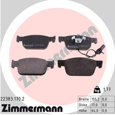 ZIMMERMANN Комплект тормозных колодок, дисковый тормоз 22383.170.2