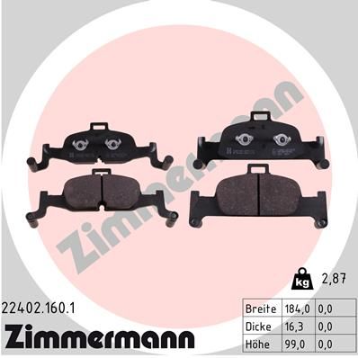 ZIMMERMANN Комплект тормозных колодок, дисковый тормоз 22402.160.1