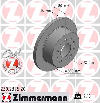 ZIMMERMANN Тормозной диск 230.2375.20