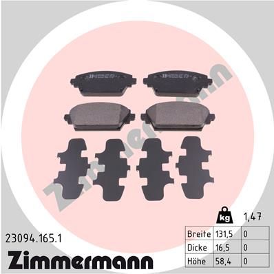 ZIMMERMANN Bremžu uzliku kompl., Disku bremzes 23094.165.1