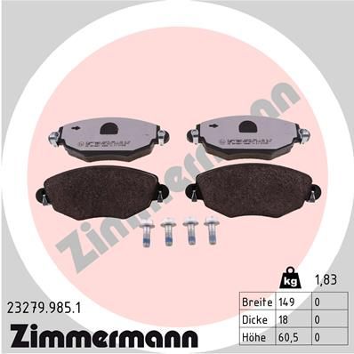ZIMMERMANN Комплект тормозных колодок, дисковый тормоз 23279.985.1
