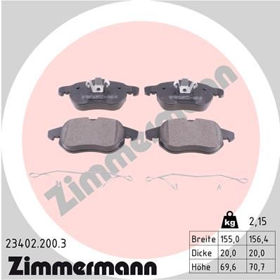 ZIMMERMANN Комплект тормозных колодок, дисковый тормоз 23402.200.3