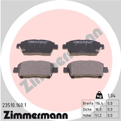 ZIMMERMANN Комплект тормозных колодок, дисковый тормоз 23510.160.1