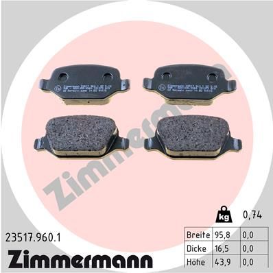 ZIMMERMANN Комплект тормозных колодок, дисковый тормоз 23517.960.1