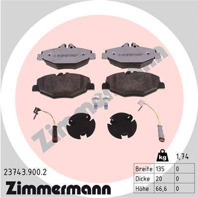 ZIMMERMANN Bremžu uzliku kompl., Disku bremzes 23743.900.2