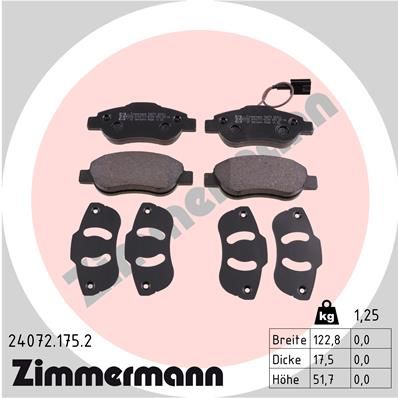 ZIMMERMANN Комплект тормозных колодок, дисковый тормоз 24072.175.2