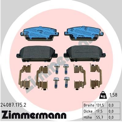 ZIMMERMANN Bremžu uzliku kompl., Disku bremzes 24087.175.2