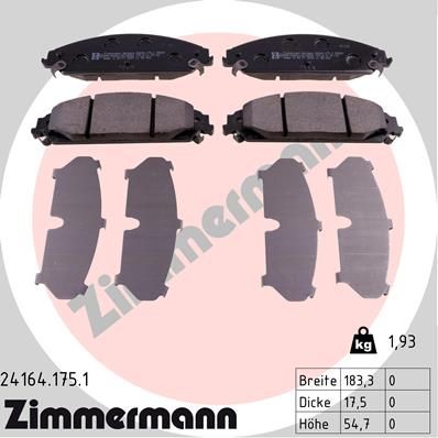 ZIMMERMANN Комплект тормозных колодок, дисковый тормоз 24164.175.1