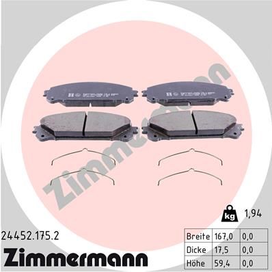 ZIMMERMANN Bremžu uzliku kompl., Disku bremzes 24452.175.2