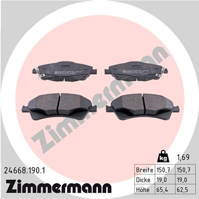 ZIMMERMANN Комплект тормозных колодок, дисковый тормоз 24668.190.1