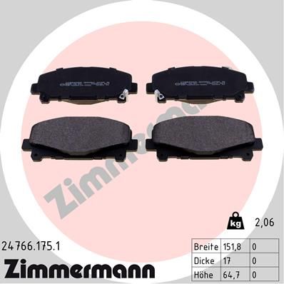 ZIMMERMANN Комплект тормозных колодок, дисковый тормоз 24766.175.1