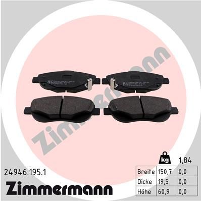 ZIMMERMANN Комплект тормозных колодок, дисковый тормоз 24946.195.1