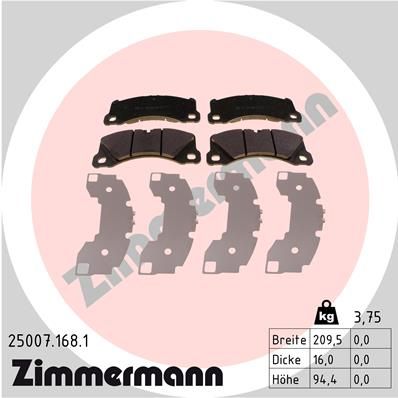 ZIMMERMANN Комплект тормозных колодок, дисковый тормоз 25007.168.1