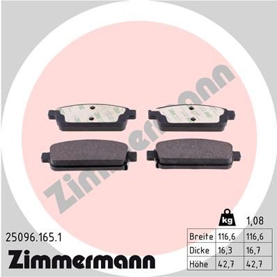 ZIMMERMANN Комплект тормозных колодок, дисковый тормоз 25096.165.1