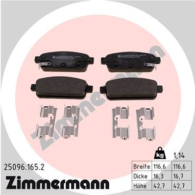 ZIMMERMANN Комплект тормозных колодок, дисковый тормоз 25096.165.2