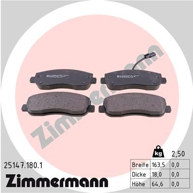 ZIMMERMANN Комплект тормозных колодок, дисковый тормоз 25147.180.1