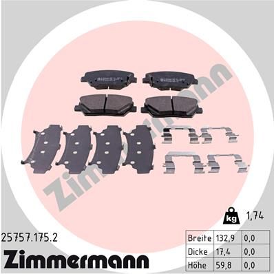 ZIMMERMANN Комплект тормозных колодок, дисковый тормоз 25757.175.2