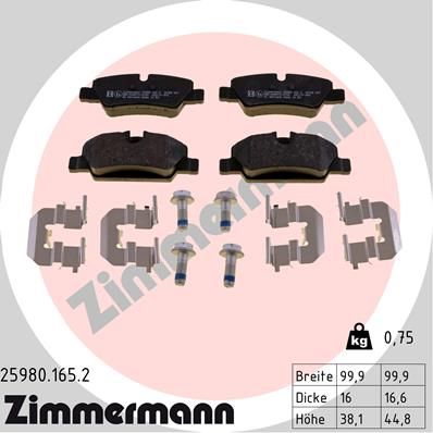 ZIMMERMANN Комплект тормозных колодок, дисковый тормоз 25980.165.2