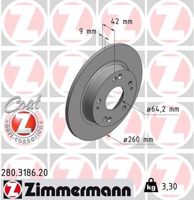 ZIMMERMANN Bremžu diski 280.3186.20
