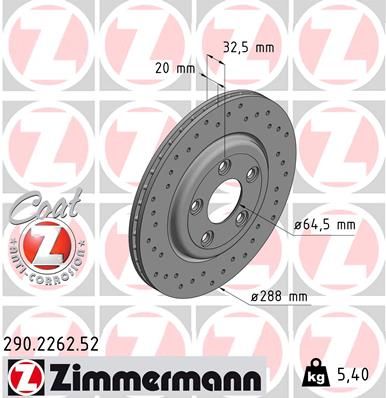 ZIMMERMANN Bremžu diski 290.2262.52