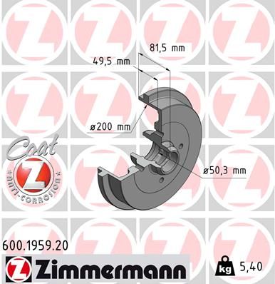 ZIMMERMANN Bremžu trumulis 600.1959.20